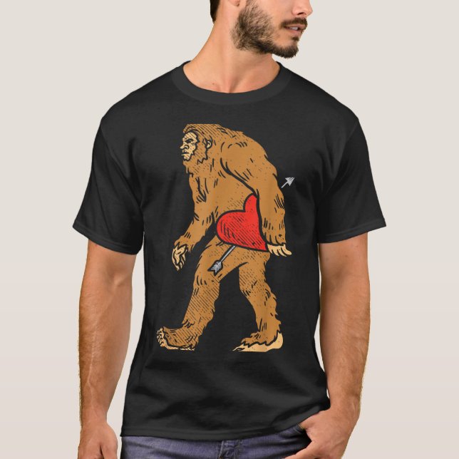 Bigfoot Sasquatch Heart With Arrow Funny Valentine T-Shirt (Front)
