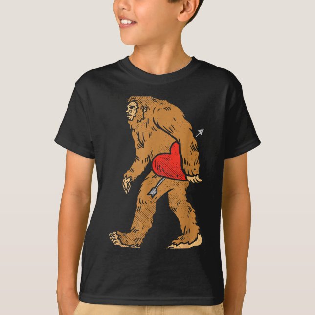 Bigfoot Sasquatch Heart With Arrow Funny Valentine T-Shirt (Front)