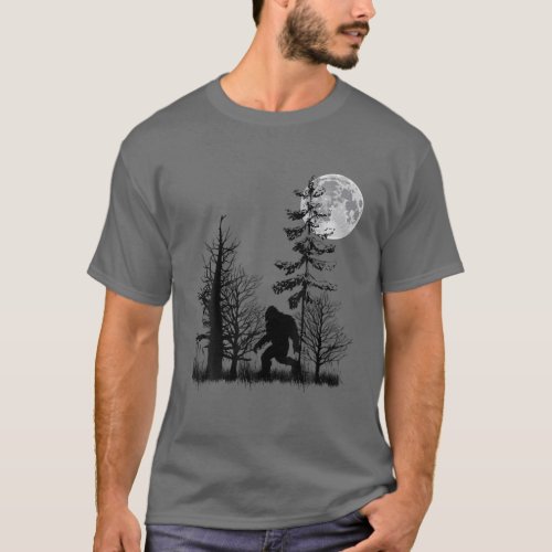 Bigfoot Sasquatch Hiding In Forest With Moon T_Shirt