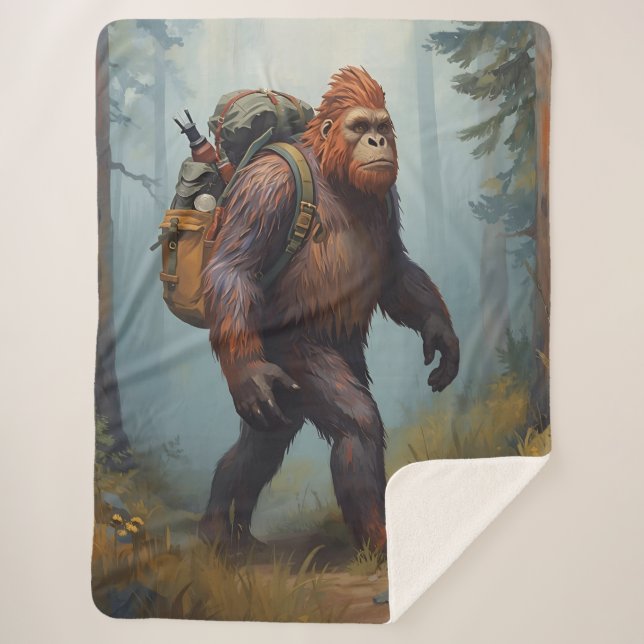 Bigfoot Sasquatch hiking Sherpa Blanket (Front)