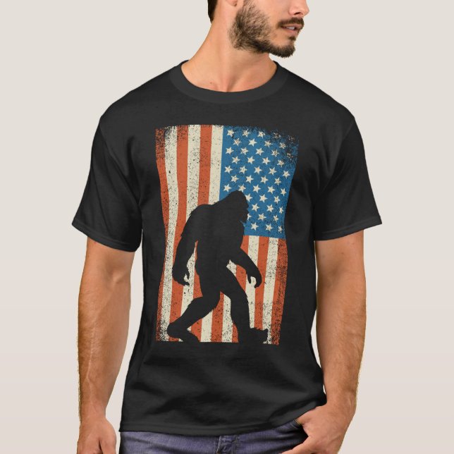 Bigfoot Sasquatch I Believe Patriot American Flag T-Shirt (Front)