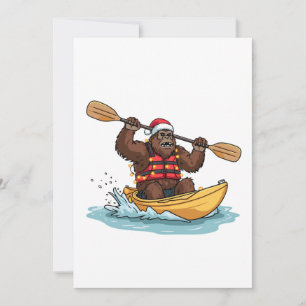 Bigfoot Sasquatch Kayaking Christmas Water Sport Card