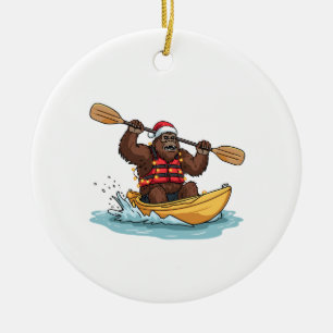Bigfoot Sasquatch Kayaking Christmas Water Sport Ceramic Ornament