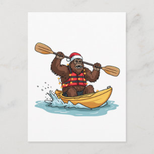 Bigfoot Sasquatch Kayaking Christmas Water Sport Postcard