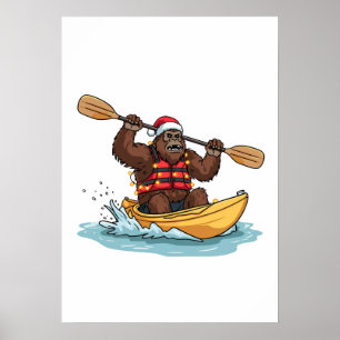 Bigfoot Sasquatch Kayaking Christmas Water Sport Poster