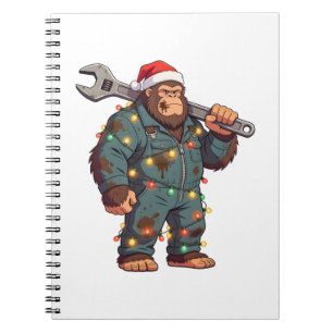 Bigfoot Sasquatch Mechanic Christmas Blue Collar Notebook