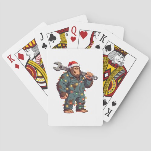 Bigfoot Sasquatch Mechanic Christmas Blue Collar Poker Cards