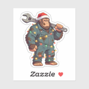 Bigfoot Sasquatch Mechanic Christmas Blue Collar Sticker