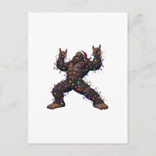 Bigfoot Sasquatch Merry Metal Christmas Rock Postcard