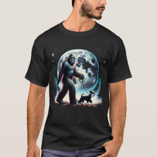 Bigfoot Sasquatch Miniature Schnauzer Walking Dog T-Shirt