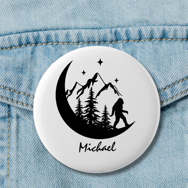 BigFoot Sasquatch Moon Forest Mountains Custom  Button (Creator Uploaded)