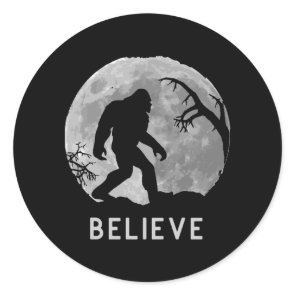 Bigfoot Sasquatch Moon Yeti Believe Classic Round Sticker