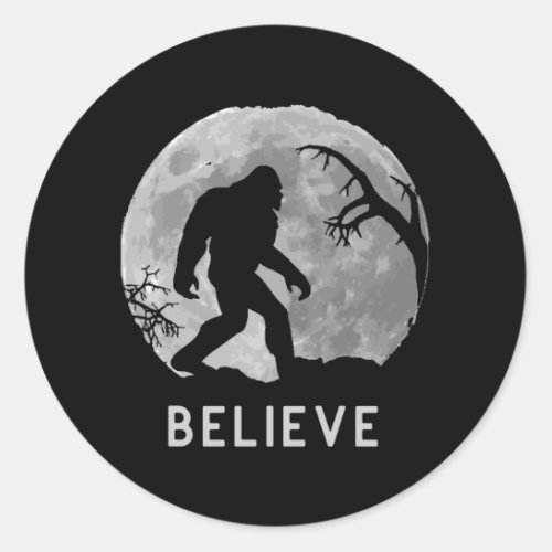 Bigfoot Sasquatch Moon Yeti Believe Classic Round Sticker