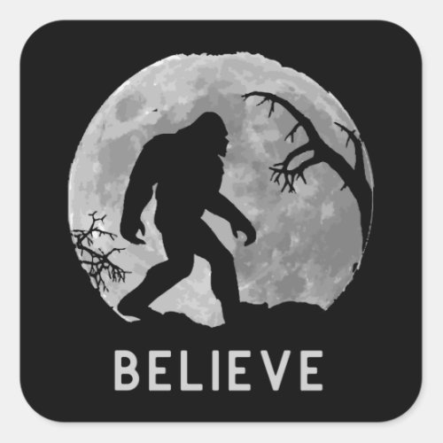 Bigfoot Sasquatch Moon Yeti Believe Square Sticker