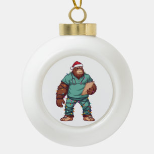 Bigfoot Sasquatch Nurse Christmas Healthcare Ceramic Ball Christmas Ornament