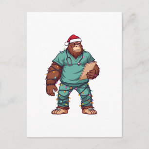 Bigfoot Sasquatch Nurse Christmas Healthcare Postcard