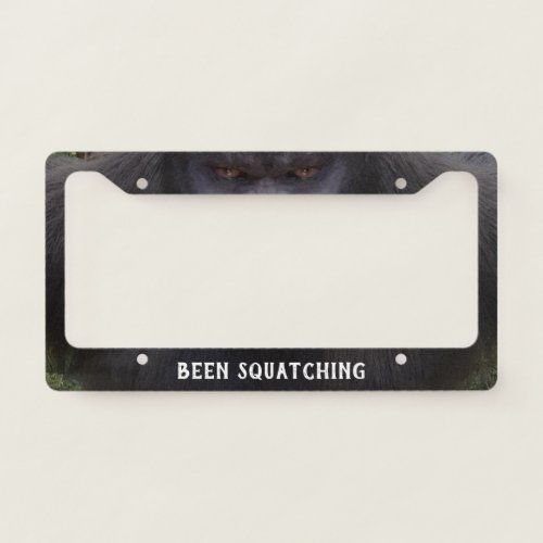 BIGFOOT SASQUATCH ORANGE EYES BEEN SQUATCHIN LICENSE PLATE FRAME