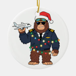 Bigfoot Sasquatch Pilot Christmas 2026 Holiday Ceramic Ornament