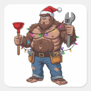 Bigfoot Sasquatch Plumber Christmas 2026 Holiday Square Sticker