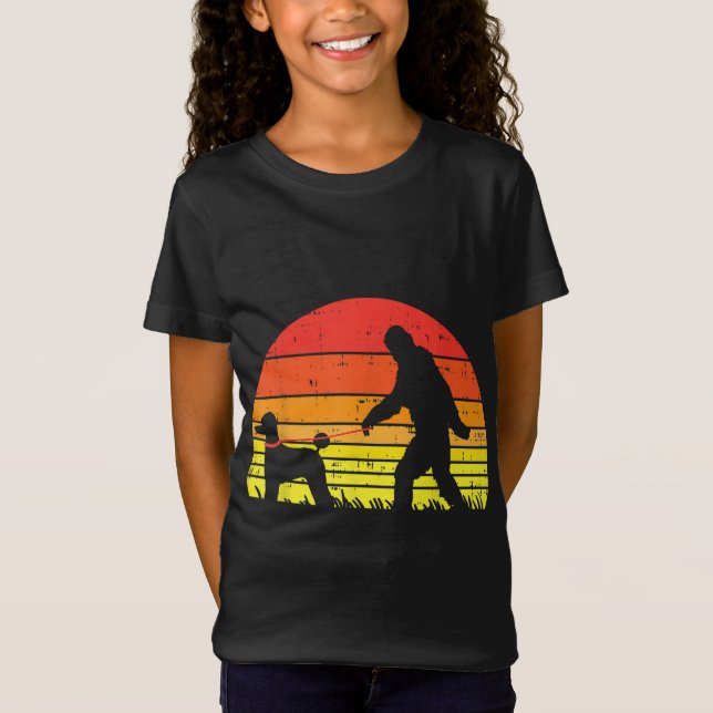 Bigfoot Sasquatch Poodle Sunset Retro Dog Lover Ow T-Shirt (Front)