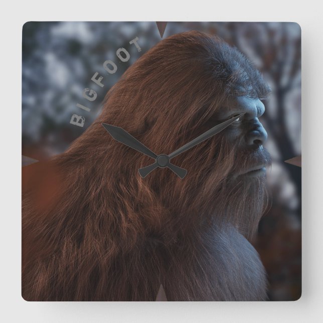 BIGFOOT SASQUATCH PORTRAIT IN PROFILE AT DUSK IV SQUARE WALL CLOCK (Front)