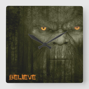 BIGFOOT SASQUATCH PORTRAIT SQUARE WALL CLOCK