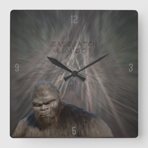 BIGFOOT SASQUATCH PORTRAIT SQUARE WALL CLOCK