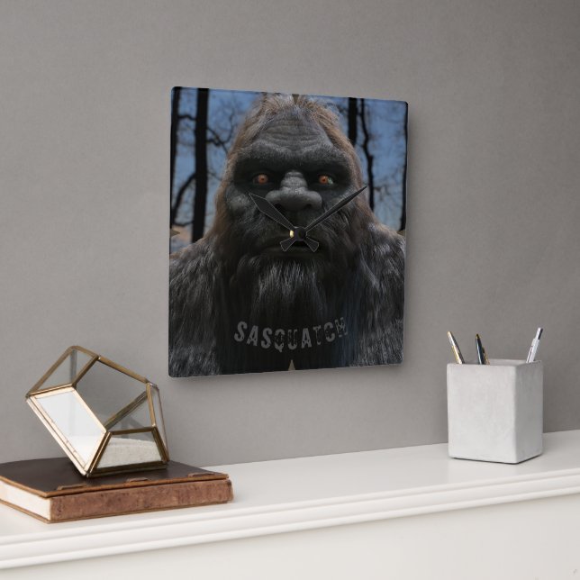 BIGFOOT SASQUATCH PORTRAIT  SQUARE WALL CLOCK (Office)