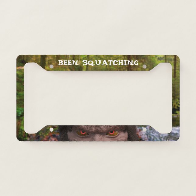 BIGFOOT SASQUATCH RED ORANGE EYES, BEEN SQUATCHIN LICENSE PLATE FRAME (Front)