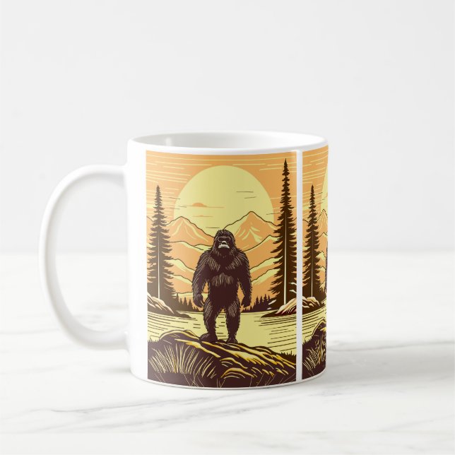 Bigfoot Sasquatch Retro Art Coffee Mug (Left)