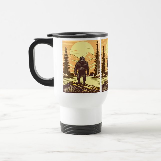 Bigfoot Sasquatch Retro Art Travel Mug (Left)