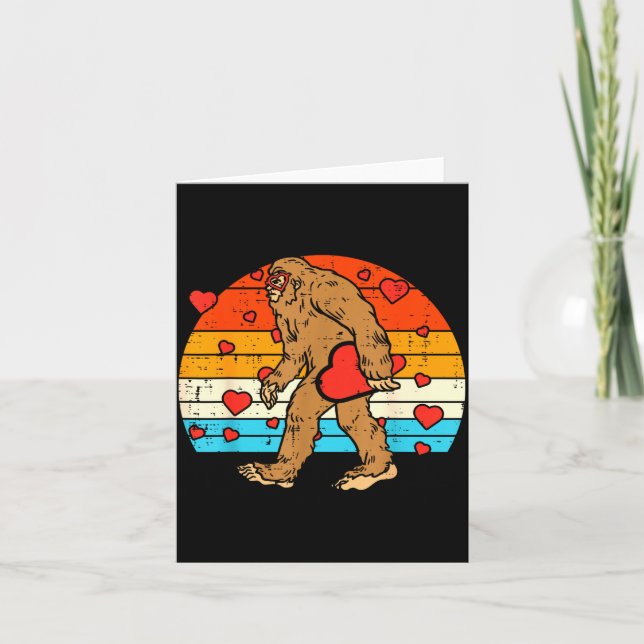 Bigfoot Sasquatch Retro Heart Funny Valentines Day Card (Front)
