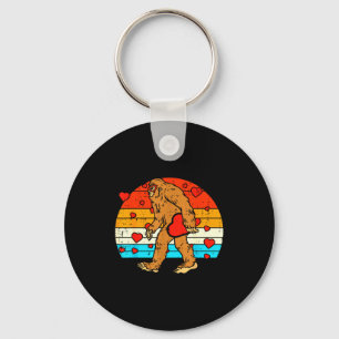 Bigfoot Sasquatch Retro Heart Funny Valentines Day Keychain