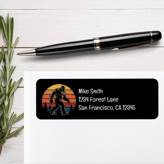 BigFoot Sasquatch Retro Sunset Forest Address  Label (Creator Uploaded)