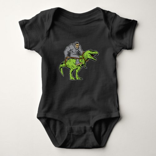 Bigfoot Sasquatch Riding Dinosaur T rex Baby Bodysuit