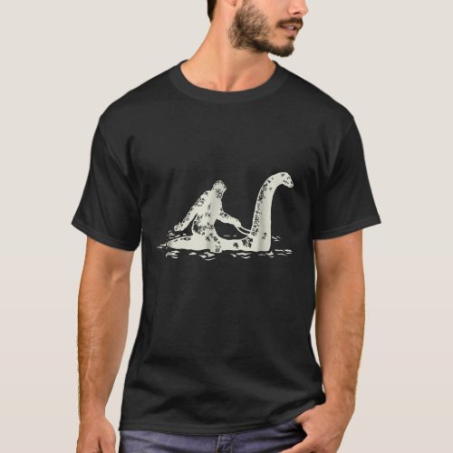 Bigfoot Sasquatch Riding The Loch Ness Monster Fun T_Shirt