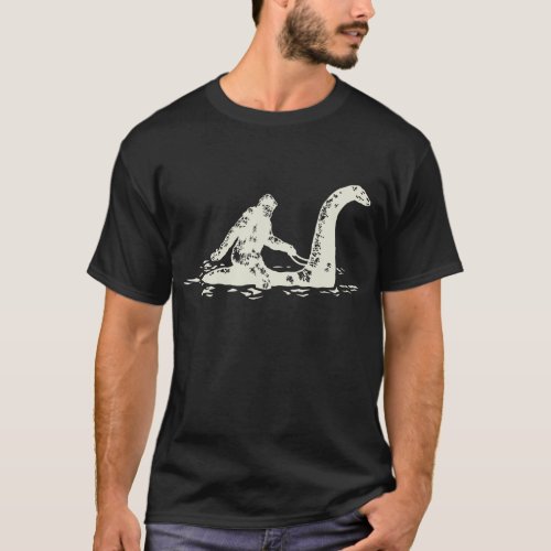 Bigfoot Sasquatch Riding The Loch Ness Monster Fun T_Shirt