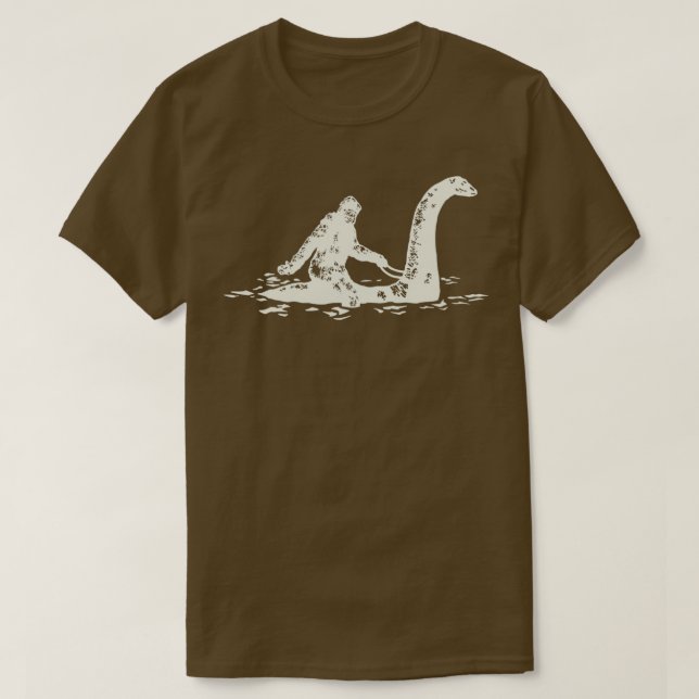 Bigfoot Sasquatch Riding The Loch Ness Monster Fun T-Shirt (Design Front)