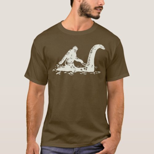 Bigfoot Sasquatch Riding The Loch Ness Monster Fun T_Shirt