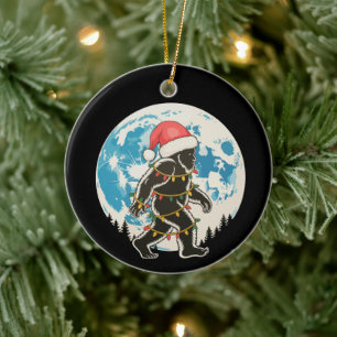 Bigfoot Sasquatch Santa Moon Christmas Lights Xmas Ceramic Ornament