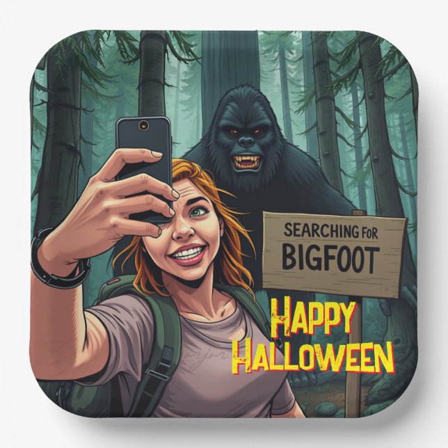 Bigfoot Sasquatch Selfie Paper Plates (Front)