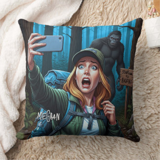 Bigfoot Sasquatch Selfie Throw Pillow