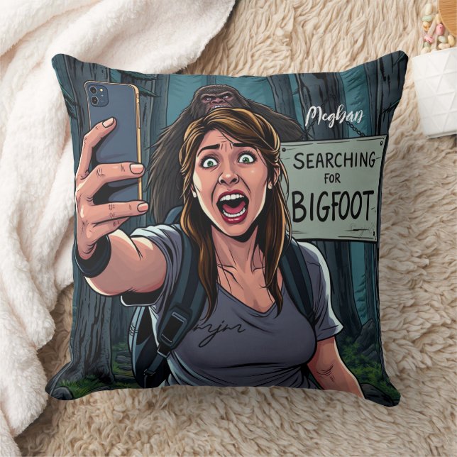 Bigfoot Sasquatch Selfie Throw Pillow (Blanket)