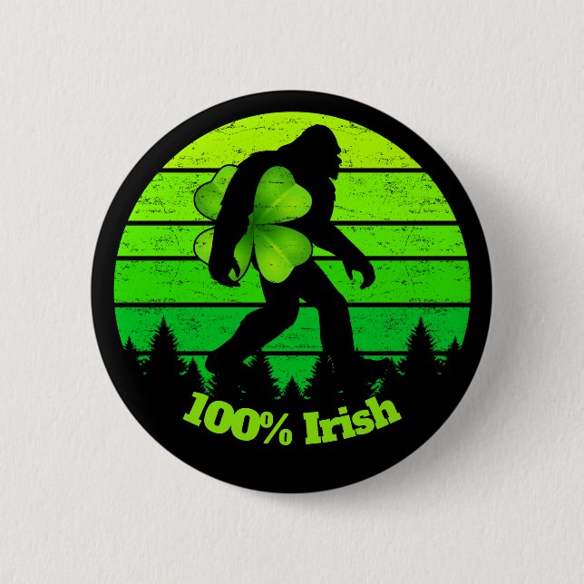 Bigfoot Sasquatch Shamrock 100% Irish Green Design Button (Front)