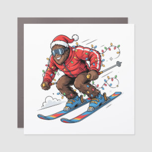Bigfoot Sasquatch Skiing Christmas 2026 Holiday Car Magnet