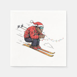 Bigfoot Sasquatch Skiing Christmas Ice Skiing Napkins