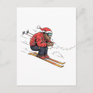 Bigfoot Sasquatch Skiing Christmas Ice Skiing Postcard