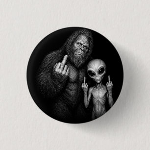 Bigfoot Sasquatch Space Alien Middle Finger Button