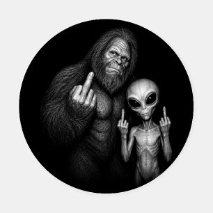 Bigfoot Sasquatch Space Alien Middle Finger Coaster Set