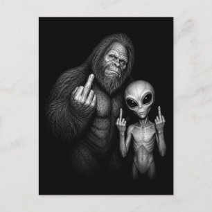 Bigfoot Sasquatch Space Alien Middle Finger Holiday Postcard